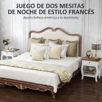 HOMCOM Pack de 2 Mesitas de Noche con Cajón Estante Abierto y Tapa Efecto Roble Estilo Francés 45x35x55 cm Blanco y Roble(m-4)
