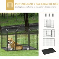 PawHut Parque para Mascotas Rectangular Parque de Juegos para Mascotas 4 Paneles de Acero 109x74x71 cm con Puerta de Doble Pestillo y Bandeja Extraíble para Exterior e Interior(m-5)