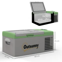 Outsunny Auto Koelkast, Koelbox, 16L, -20℃ tot 10℃, ECO/MAX, 60x32x26cm, Groen/Grijs(m-3)