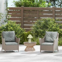 Outsunny Rattan Garden Chairs Set of 2, Outdoor Rattan Chairs with Cushions, Armrests and High Back, PE Wicker Garden Armchair with Steel Frame for Balcony, Porch, Light Grey(m-9)