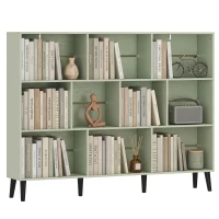 HOMCOM 10-Cube Bookcase, 3-Tier Book Shelf with Solid Wood Legs, 140 cm Modern Bookshelf with Anti-Tip Kit, Light Green(m-13)