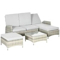Outsunny Gartenmöbel-Set für 4 Personen aus PE-Rattan, wetterbeständig, abnehmbare Bezüge Grau(m-1)