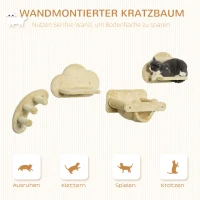 PawHut Katzentreppe, 4-teiliges Set, 3-stufige Sprossenleiter, 2 Plattformen, Hängematte, Plüschbezug, beige(m-4)