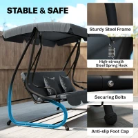 Outsunny Three-Person garden Swing Chair, with Adjustable Canopy - Dark Grey(m-6)