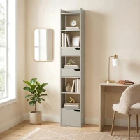 HOMCOM Bookcase Tall Narrow with 5 Tiers and Drawers Freestanding Bookshelf Storage Cabinet for Living Room Grey(m-10)
