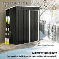 Outsunny Metall Gerätehaus 1,37 m², abschließbar Geräteschuppen mit Lüftung Pultdach Handschuhen, 163 x 90 x 179 cm(m-5)