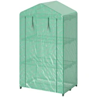 Outsunny Estufa de Jardim de 3 Níveis Porta Enrolável Estrutura Metálica Cobertura de PE Anti-UV 69x49x125 cm Verde(m-11)