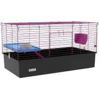 PawHut Chinchillas Small Rabbit Guinea Pig Small Animal Cage, Pet Playhouse, with Platform, Ramp, 99 x 52 x 53cm, Black(m-1)