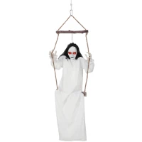 HOMCOM 170cm Animated Hanging Swing Ghost Halloween Decoration, Sound Touch Activated Ghost Halloween Animatronic(m-1)