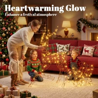 Outsunny Lighted Reindeer and Sleigh Set, 2-Piece PP Rattan Outdoor Christmas Decoration with LEDs, 8 Modes, Daily Timer(m-4)