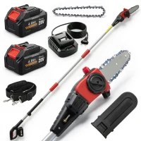 Outsunny Motosierra Eléctrica Extensible 1,94-2,56 m con 2 baterías 4,0 Ah Cargador Doble Bloqueo Lubricación Automática(m-9)