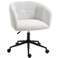 HOMCOM Gepolsterde Bureaustoel met Pluche Bekleding, Kuipvormig Design, Verrijdbare Bureaustoel, Stalen Basis, Crème+Zwart(m-1)