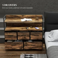 HOMCOM Rustic Chest of Five Fabric Drawers - Rustic Brown(m-4)