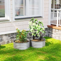 Outsunny 2er-Set Hochbeet Pflanzenbeet, modulares Hochbett, 2 Stück, ohne Boden, Ø60 x 30 cm. Silber(m-8)