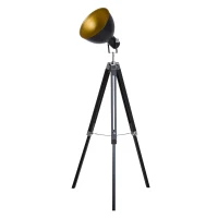 HOMCOM Lampadaire trépied style industriel hauteur réglable abat-jour ajustable E27 40W max. 65 x 65 x 108-152 cm bois métal noir et doré(m-10)
