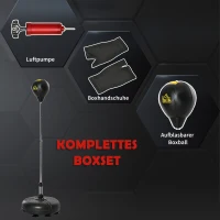 HOMCOM boksballenset stabox fitness bokszak trainingsset 133-151 cm in hoogte verstelbaar met 1 paar handschoenen geschikt voor professionals en beginners zwart(m-5)