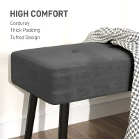 HOMCOM End of Bed Bench, Corduroy Bedroom Bench with Thick Padding and Steel Legs, Tufted Window Seat for Entryway, Living Room, Grey(m-4)