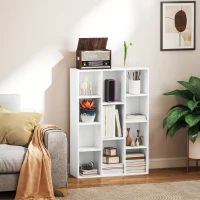 HOMCOM Estante de 3 Níveis Estante para Livros com 11 Compartimentos Desenho Vertical ou Horizontal 74,3x24x106 cm Branco(m-2)