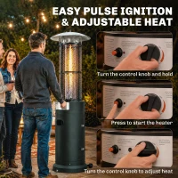 Outsunny 11 KW Freestanding Gas Patio Heater, Adjustable Outdoor Garden Propane Heater with Tip-Over Switch, Wheels, Pulse Ignition, Tank Room with Openable Door, Black(m-6)