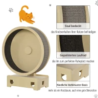 PawHut Katzenlaufrad für Kitten und kleine Katzen, Kratzbaum, inkl. Teppich, 60 cm  x 29 cm x 77 cm, Natur + Grau(m-6)