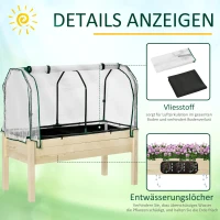 Outsunny Verhoogd Bed, Oprolbare Folieafdekking, Natuurlijk Houten Frame, Stofvoering, Afvoeropeningen, 121 x 55 x 117cm(m-5)