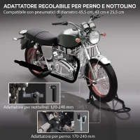 HOMCOM Cavalletto Anteriore per Moto con Tappetino Antiscivolo, Adattatori Regolabili per Perni e Perno a Forchetta, Capacità 200 kg, per Pneumatici da 18", 17" e 10"(m-4)