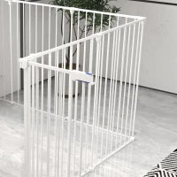 PawHut 2-in-1 Puppyren en Barrière, 8 Panelen, Vergrendelbare Deur, Staal, 90 cm Hoog, Wit(m-8)