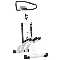 SPORTNOW Stepper avec guidon 12 niveaux de résistance réglables, écran LCD, 2 roues et pédales antidérapantes, blanc et noir(m-1)
