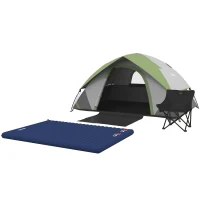 Outsunny Camping Tent with Inflatable Mattress and Camping Chair, 2-3 Person Dome Tent with Sewn-in Groundsheet, Portable 3000mm Waterproof Tent with Carry Bag and Hook, for Fishing Hiking(m-11)