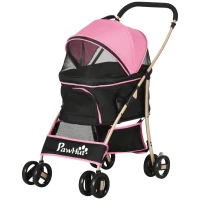 PawHut Passeggino per Cani 2 in 1 Pieghevole e Convertibile in Trasportino con 2 Guinzagli e Cuscino, Rosa(m-11)