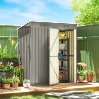 Outsunny Metall Gerätehaus 1,37 m², abschließbar Geräteschuppen mit Lüftung Pultdach Handschuhen, 163 x 90 x 179 cm(m-2)
