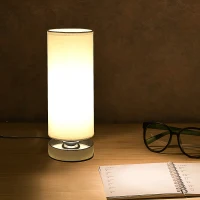 HOMCOM Lampe de table tactile dim. Ø 10,8 x 30H cm piètement métal chromé abat-jour coton polyester blanc(m-8)
