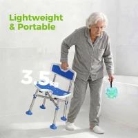 HOMCOM Shower Chair with U-Shaped Cutout, Height Adjustable Bath Bench, Padded Shower Stool for Elderly, Senior, Disabled, Blue(m-6)