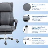 Vinsetto Chaise de bureau siège pivotant dossier inclinable hauteur réglable 65 x 61 x 105-113 cm gris(m-8)