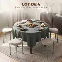 HOMCOM Lot de 4 Tabourets Empilables Ronds avec Assise Rembourrée, sans Dossier, Gain de Place, 45 x 45 x 47,5 cm, Marron Cair(m-4)