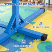 HOMCOM Barre fixe de gymnastique enfant - barre de gymnastique hauteur réglable 13 niveaux 92 à 150 cm - acier bleu bois hêtre(m-5)