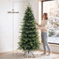 HOMCOM Geneva Fir Hinged Xmas Tree, 6ft/180cm Artificial Christmas Tree with 1610 Branch Tips, Foldable Steel Stand, Green(m-3)