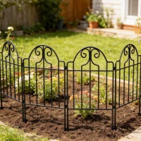Outsunny Conjunto de 4 Cercas de Jardim Metálicas 125x57 cm com Design Arqueado Resistente e Fácil de Instalar para Pátio Relva Preto(m-9)