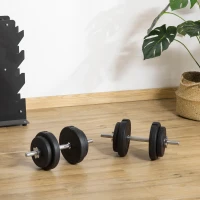 HOMCOM Conjunto de Halteres Ajustáveis 20 kg com Barra de Conexão de Aço e Discos Conjunto de Pesos para Treinamento Preto(m-10)