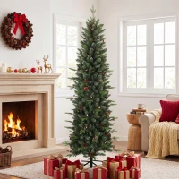 HOMCOM Slim Gracious Pine Xmas Tree, 7ft/210cm Artificial Christmas Tree with 904 Branch Tips, Foldable Steel Stand, Green(m-14)