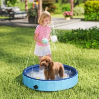 PawHut Piscina para Cães Dobrável com Aspersor Piscina Portátil em PVC Antiderrapante e Resistente ao Desgaste Ø80x20 cm Azul(m-10)