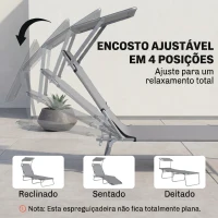 Outsunny Espreguiçadeira de Jardim Dobrável com Toldo Removível e Ajustável e Encosto Ajustável em 4 Posições  187x58x36 cm Cinza Claro(m-5)