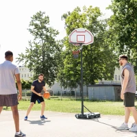 HOMCOM Panier de Basket-Ball sur pied avec poteau panneau, base de lestage sur roulettes hauteur réglable 1,9 - 2,5 m noir blanc(m-2)