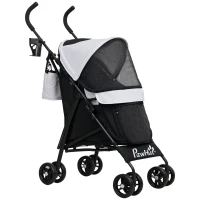 PawHut Luxe Huisdierenwagen met Veiligheidslijnen en Netvensters, 76L x 44B x 103H cm, Lichtgrijs(m-1)