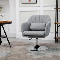 HOMCOM Swivel Accent Chair, Linen Fabric Tub Vanity Chair, Modern Armchair with Adjustable Height and Lumbar Support for Living Room Bedroom Salon Make up Room Dressing Table, Light Grey(m-2)