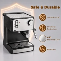 HOMCOM Espresso Machine, 20-Bar Semi Automatic Cappuccino Coffee Maker with Frother Wand, 1.6 L Water Tank, Black(m-9)