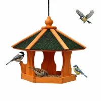 PawHut Mangeoire à oiseaux en bois avec toit imperméable, nichoir suspendu pour extérieur, 40 x 40 x 35 cm(m-1)