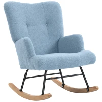 HOMCOM Poltrona Baloiço em Borrego Poltrona para Amamentação com Encosto Capitonê e Base de Madeira 65x88x87 cm Creme(m-11)