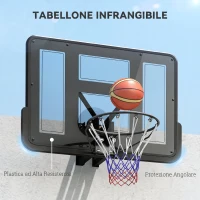 SPORTNOW Canestro Basket Esterno a Parete 110x75 cm, Tabellone Basket Esterno Infrangibile a Muro, Cerchio Resistente Ø45 cm, Nero(m-5)