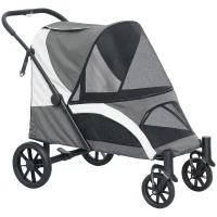 PawHut Hondenwagen, opvouwbare hondenbuggy voor middelgrote honden, dierenwagen met 4 wielen, veiligheidslijnen, remmen, donkergrijs(m-1)